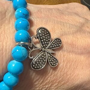 Turquoise Beaded Bracelet with Silver Butterfly Charm